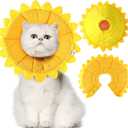 Sunflower Cat Recovery Cone Collar Soft Cotton Pet Cone Collar Adjustable Sunflower Elizabeth Postoperative Protection for Cats and Dogs(Medium)
