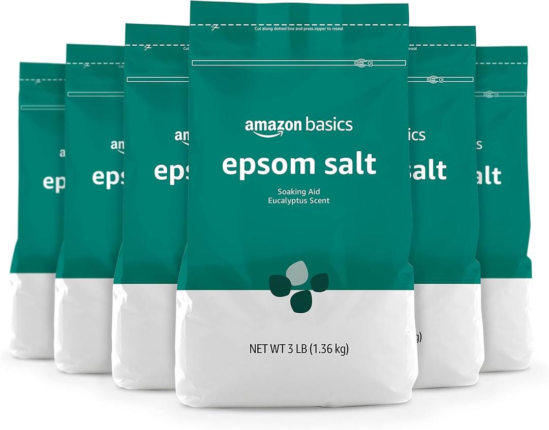 Amazon Basics Epsom Salt Soaking Aid, Eucalyptus Scented, 3 Pound (Pack of 6) (Previously Solimo) Amazon Basics Epsom Salt Soaking Aid, Eucalyptus Scented, 3 Pound (Pack of 6) (Previously Solimo)