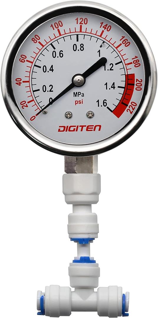 DIGITEN 3/8" Water Pressure Gauge Meter 0-1.6MPa 0-220psi for Reverse Osmosis System Pump