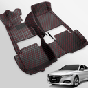 Castlerock Leather Car Floor Mats for Honda Accord 2018-2024 All Surround Custom Fit Accord Floor Liner(Full Set-Red Seam) 