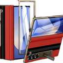 Kalernd for Samsung Galaxy Z Fold 6 Phone Case [Luxury Premier Genuine Leather] [Full Body Hinge Protection] [Built-in Screen Protector] [Kickstand Slim Protective Cover] for Galaxy Z Fold6 (Red)