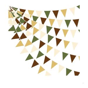 32Ft Woodland Party Decorations Olive Green Tan Brown Cream Neutral Triangle Flag Fabric Banner Pennant Bunting Garland Streamers for Birthday Wedding Baby Shower Jungle Safari Camping Party Decor
