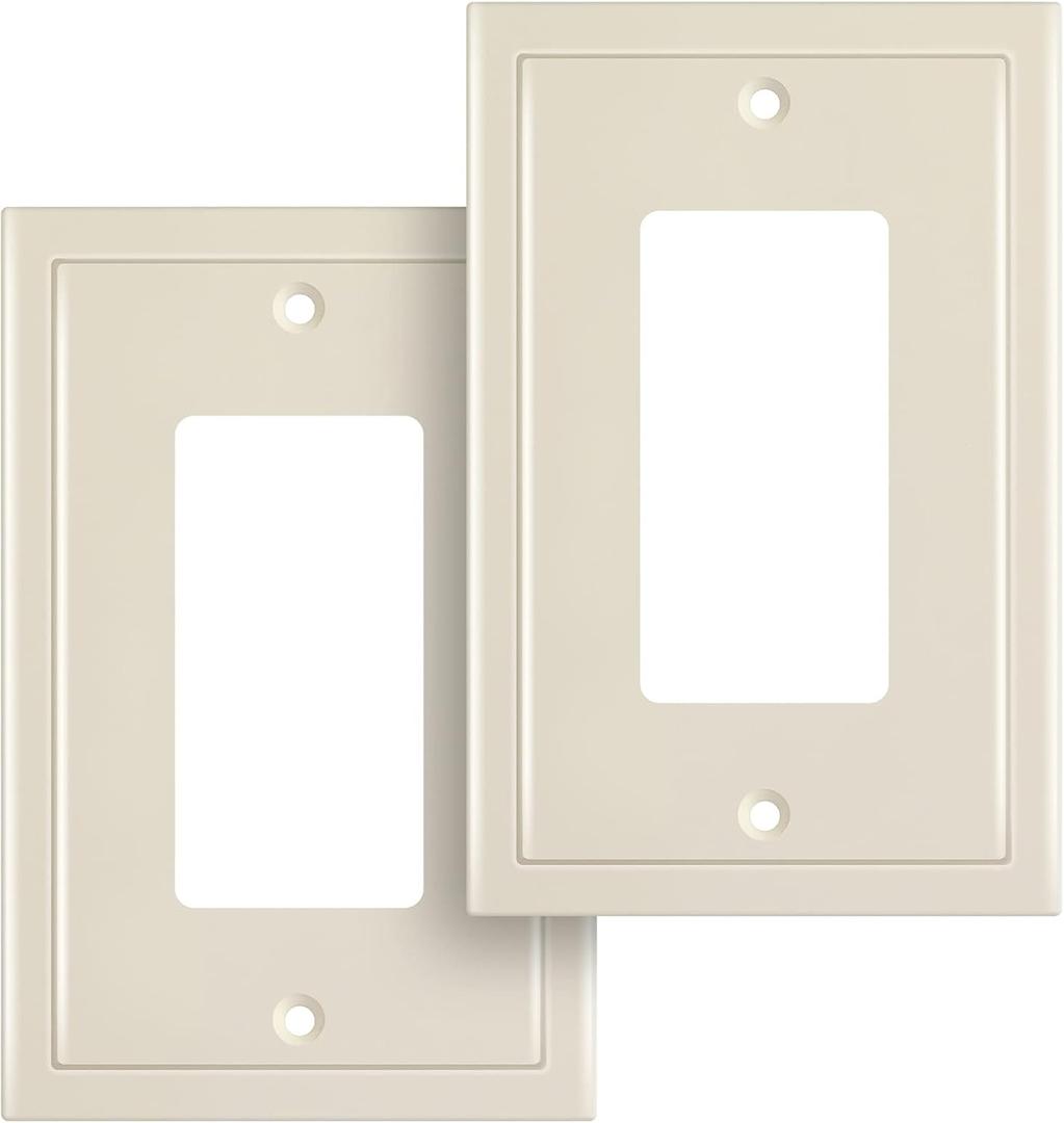 Henne Bery Modern Edge Decorative Wall Plate Switch Plate Outlet Cover, Durable Solid Zinc Alloy (Single Decorator 2PK, Light Almond)