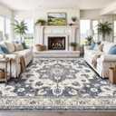 10x10 Square Area Rug Living Room: Washable Non Slip Stain Resistant Mat for Dining Room Bedroom Office High Traffic Area Soft Low Pile Indoor Carpet Vintage Distressed Farmhouse Floor Mat(10x10,Blue)