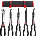 WISEUP 5Pcs Long Needle Nose Pliers Set Premium Carbon Steel11" Long Reach Straight 45 Bent Nose 90 Bent Nose PlierDiagonal Pliers for Narrow Spaces