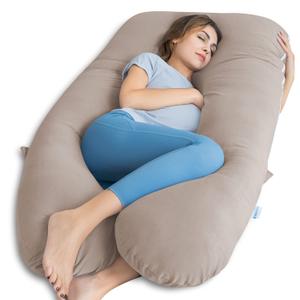 QUEEN ROSE Cooling Pregnancy Pillows, Maternity Pillow for Sleeping, 55in U Shaped Body Pillow for Pregnant Support, with Removable Silky Cover, Beige (Cooling Silky - Natural Nomad)