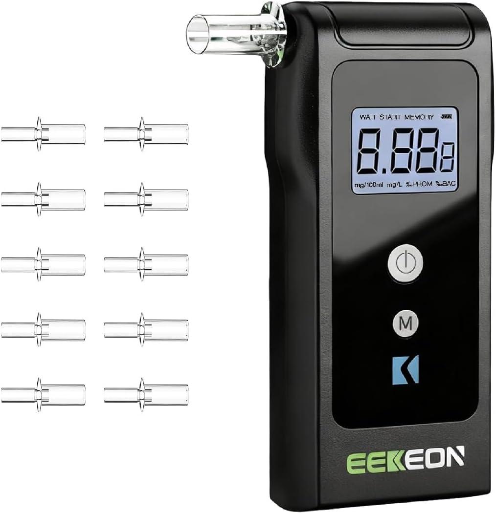 Breathalyzer, Fuel Cell Breathalyzer, Personal Breathalyzer Tester for Home with 10 Mouthpieces (Black 2)
