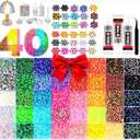 40000Pcs 40 Colors Jelly Resin Rhinestones for Bedazzling, 3mm Flatback Gems with B7000 Glue & Tweezers, Multicolor Flat Back Kit for Clothing, Shoes, Nail Art, Diamond Art, Jewelry Making
