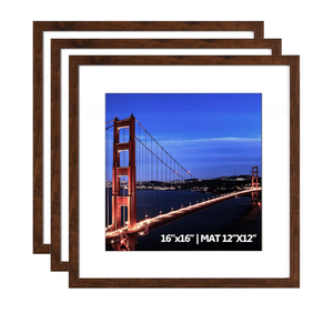 Yaetm 16x16 Picture Frame Matted to 12x12, Set of 3, Brown Wood Grain Square Frame for Gallery Wall Display, Hanging Hardware Included (3 Pack, Brown)