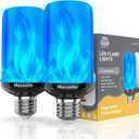 Morsatie Upgraded Flame LED Flame Light Bulbs, 4 Modes Flickering Light Bulbs with Upside Down Effect, E26 Fire Light Bulb for Christmas Halloween Party Porch Patio Indoor Outdoor Decoration, Blue, 2 Pcs