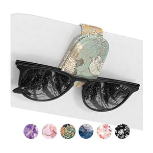 NPOOYI Sunglasses Holder for Car Visor, Magnetic Leather Sunglass Holder, Sun Visor Glasses Hanger Clip, Car Interior Accessories for Women Men, Fits Eyeglasses, Birdsong Floral
