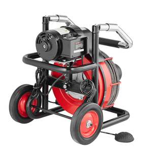 VEVOR 100 FT x 1/2 Inch Drain Cleaner Machine, Sewer Snake Auger Auto Feed with 4 Cutter & Air-activated Foot Switch for 2" to 4" Pipes, Orange, Black