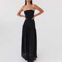 Women Tube Top Dress Tiger Stripe Mesh Patchwork Maxi Dress Strapless Sexy High Slit Long Dresses Party Clubwear (S)