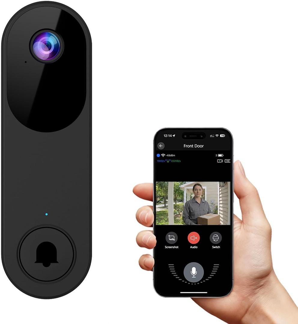 Doorbell Video Camera Wireless with Chime, Live View, Night Vision, 2-Way Audio, Battery Powered doorbell Camera, Optional Cloud Storage, 2.4GHz Wi-Fi Only