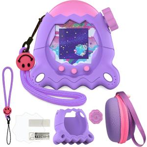 JCHPINE Hard Case and Silicone Cover for Tamagotchi Paradise Electronic Pet, Protective Cases for Tamagotchi Paradise with Screen Protector and Lanyard (Purple)