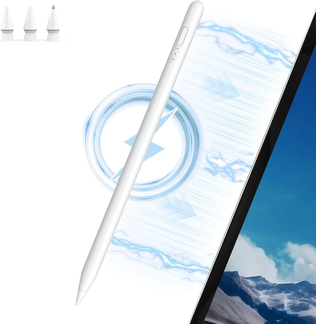 Pencil for Apple iPad 2nd Generation with Magnetic Wireless and 3X Fast Charge, Stylus Pen for iPad Pro 11 in 1-4, iPad Pro 12.9 in 3-6, iPad Mini 6, iPad Air 4/5, Palm Rejection, Tilt Sensitivity