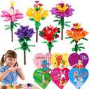 HINZER 22 Pack Valentines Day Gifts for Kids Flowers Blocks Buidling Kits Toys with Valentines Exchange Cards for Kids Classroom Valentine Party Favors Exchange Gifts School Prizes for Boys Girls