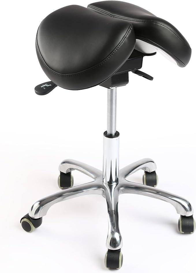 Ergonomic Saddle Stool,Split Saddle Chair, Adjustable Height Rolling Chair, 360° Swivel for Massage, Spa, Tattoo, Office