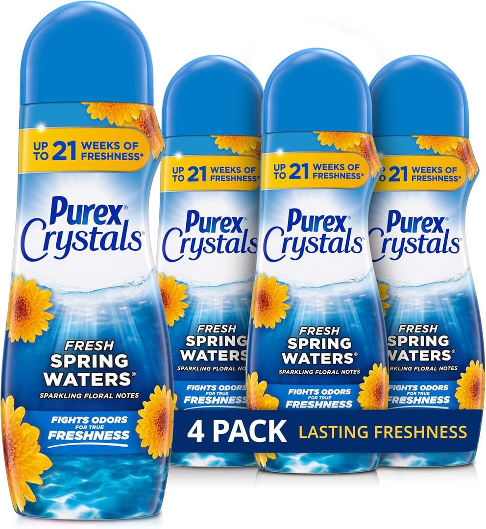 Purex Crystals In-Wash Fragrance and Scent Booster, Fresh Spring Waters, 21 Ounce (Pack of 4)
