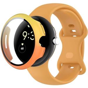 QHBAMD Compatible for Google Pixel Watch 3 41mm 45mm Watch Band with Case, Protection Cover Soft Silicone Breathable Strap for Pixel 3 Watch Men Women