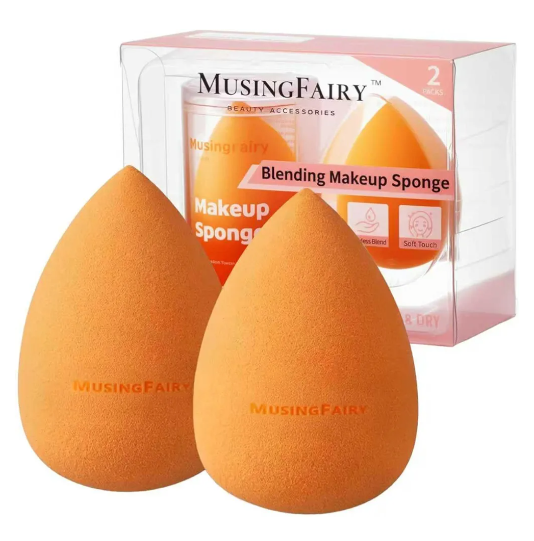 Makeup Sponge 2 Pack, Beauty Blender Sponge with Acrylic Case, Latex-Free Makeup Blending Sponge for Liquid Foundation, Wet & Dry Use, Soft & Streak-Free