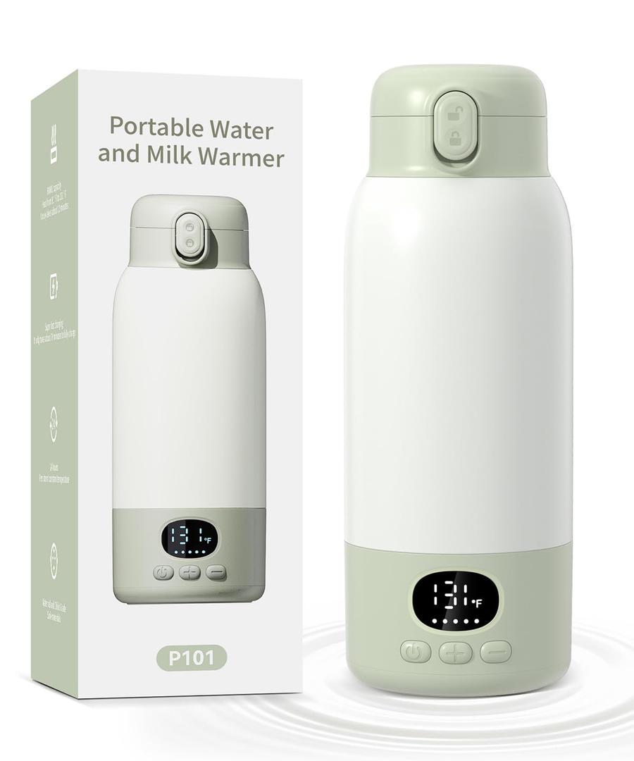 Portable Bottle Warmer 17oz Bottle Warmer for Breast Milk Formula & Water, Fast Heating, Long Battery Life & Large Capacity, Suitable for Baby Outdoor Travel Green