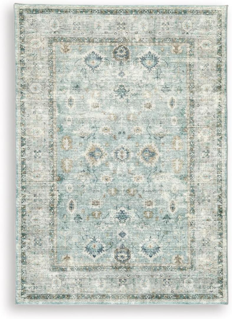 Signature Design by Ashley Ladstoney Classic Indoor Floral Rectangular 5 x 7 Area Rug, Green & Beige