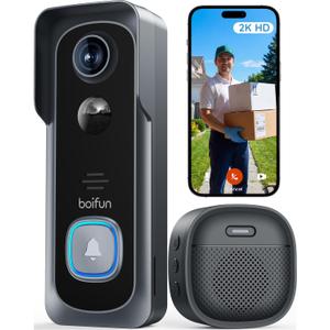 BOIFUN Video Doorbell Camera Wireless No Subscription Required, 2K HD, 166 Wide View, HDR Night Vision, Motion Alerts, TwoWay Audio & Battery Video Doorbell with Chime, 2.4GHz WiFi Only