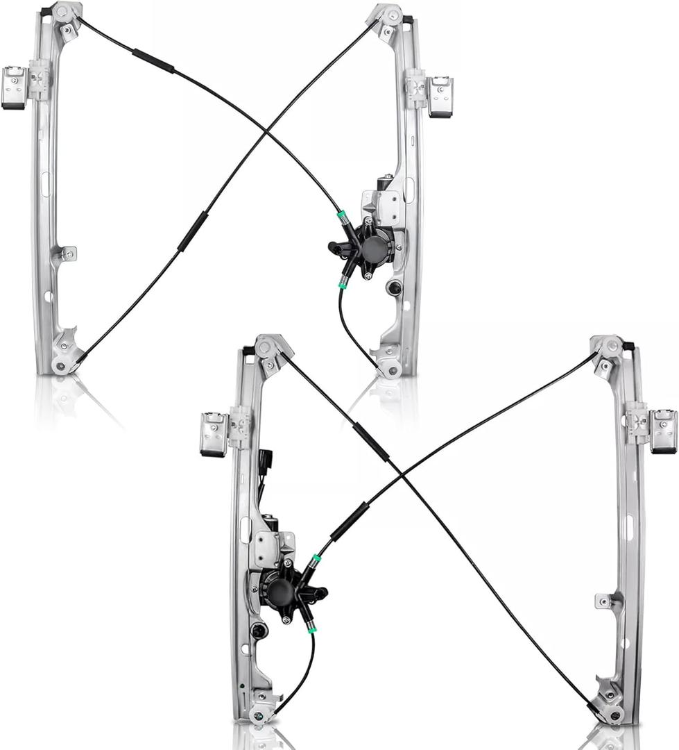 Power Window Regulator w/Motor Front Driver and Passsenger Side Compatible for 2000-2006 Chevy Silverado, Tahoe, Suburban, Avalanche, Cadillac Escalade, GMC Yukon, Sierra Set of 2