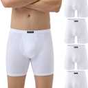 wirarpa Men's Underwear Boxer Briefs Micro Modal Covered Band Underpants with Fly 4 Pack (White) S