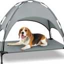 Heeyoo Elevated Dog Bed with Canopy, Portable Dog Cot with Removable Shade Tent, Outdoor Raised Pet Cot Cooling Bed for Dogs (42"L x 31"W x 7.5"H, Grey)