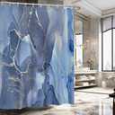 Blue Marble Shower Curtain, Blue Modern Luxury Abstract Shower Curtain Set for Bathroom, Fabric Bath Curtain with Hooks, 72x72in