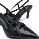 Women's Slingback Kitten Heels - Closed Pointed Toe Pumps with Cross-Strap Low Heel Dress Shoes for Wedding, Party & Daily Wear (8, Black)