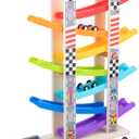 Wood City Toddler Toys for 1 2 3 Years Old, Wooden Car Ramp Racer Toy Vehicle Set with 7 Mini Cars & Race Tracks, Montessori Toys Craft Gift for Toddlers Boys and Girls