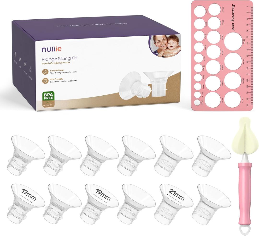Nuliie 12PCS Flange Inserts 17/ 19/ 21mm for 24mm Flange/ Shield of Most Pumps, BPA Free Flange Sizing Kit, Compatible with Momcozy/ Elvie/ Spectra/ Bellababy/ TSRETE/ Nuliie Breast Pumps