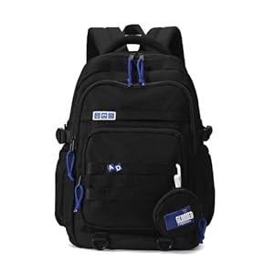 Cute Aesthetic Backpack for Girls Middle School Students Bookbag Teens Solid Color Lightweight Travel Daypack Casual Schoolbag with Coin Pouch,Black