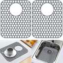 2 Pack Silicone Sink Protector for Kitchen Sink Bathroom, 13.58" x 11.6" Heat-resistant Sink Mat Non-Slip and Durable Silicone Protectors, Rear Drain, Gray