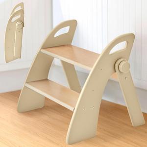 Reeple Wooden 2 Step Stool for Toddlers, Foldable 2Step with NonSlip Pads and Handles, Bamboo Step Stool for Kids Bathroom Sink and Potty Training, Kitchen Helper, Nursery Bedroom (Log Color)
