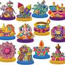 Wesiti 12 Pcs Diwali & Ganesh Chaturthi Decorations Diwali Table Decorations Signs Indian Festival Table Centerpiece with Ganesha Idol, Peacock, Lotus Marigold Tea Lights for Mandap Home Office Decor