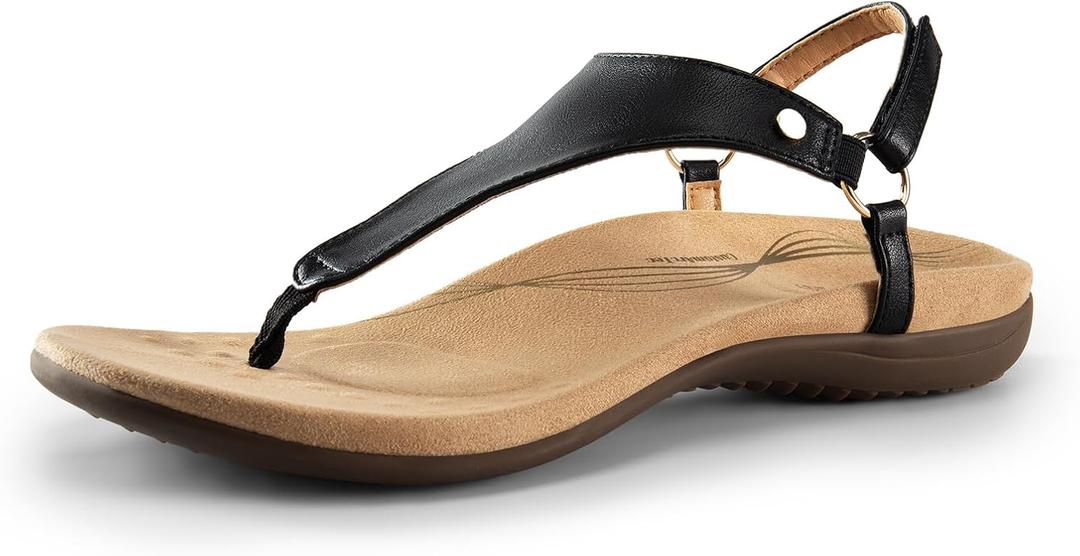 DREAM PAIRS Women's Flat Sandals Arch Support Orthopedic Comfortable Soft Cushion Summer T-Strap Walking Thong Sandals (10, Black)
