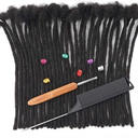 Loc Extensions Human Hair 6 Inch 0.4 cm Dreads Extensions for Men Women Short Dreadlock Extensions Real Human Hair Locs Extensions Natural Black Handmade Permanent Locs (0.4cm 1B 6 Inch 30 Strands)