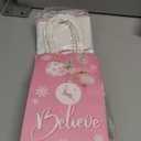 Justforjoyful 12Pcs Pink Christmas Party Favor Bags Pink Santa Claus Treat Bags Xmas Snowman Goody Bags Merry Christmas Paper Gift Bag with Handle Decorations for Winter Holiday Party Supplies