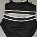 BMJL Women's High Waisted Bikini Sets Sporty Two Piece Swimsuits Color Block Cheeky High Cut Bathing Suits, L, Black & White