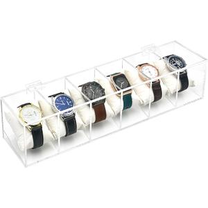Watch Box Case, 6 Slot Watch Organizer Clear Acrylic for Men Women