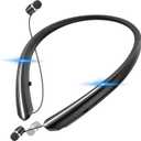 Bluetooth 5.3 Neckband Bluetooth Headphone, Sweat Resistant Noise Cancelling Stereo Headphones, and Retractable Ear Tips for Music, Conference, Videos (Black)