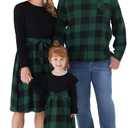 PATPAT Family Matching Outfits Mommy and Me Dresses Matching Set Long Sleeve Plaid Midi Dress and Casual Button Down Shirts (3-4T, Green)