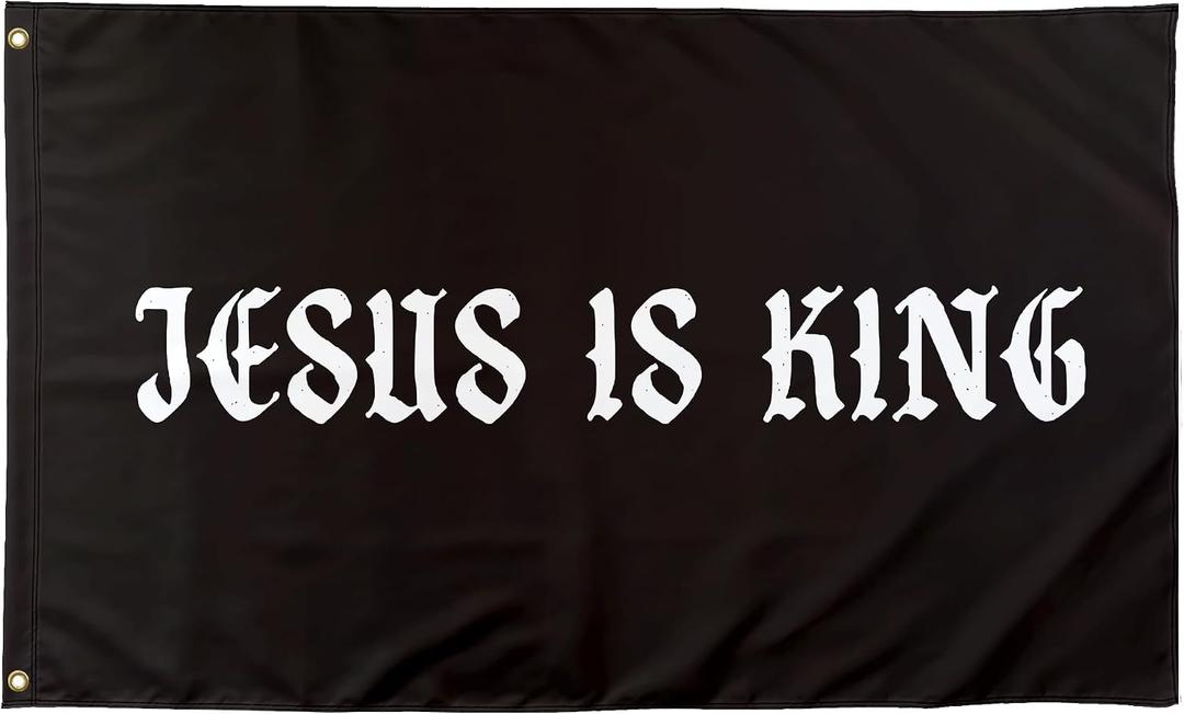 Jesus Is King Inspirational Flags Funny Cool Meme Flags Banner 3X5 Ft Room Guys Men Bedroom Mancave College Dorm Indoor Wall Girls Tapestry Hangings Black