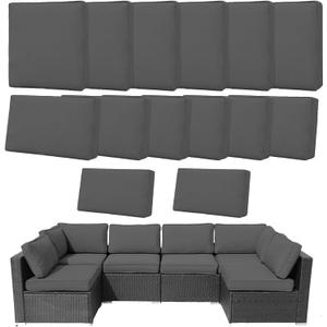 14Pcs Outdoor Cushion Covers Replacement Washable Waterproof UV w/Zipper for 6-Seaters Sofa Patio Slipcovers Set Seat and Back Covers Only (Charcoal Gray, 23.6x23.6inch)