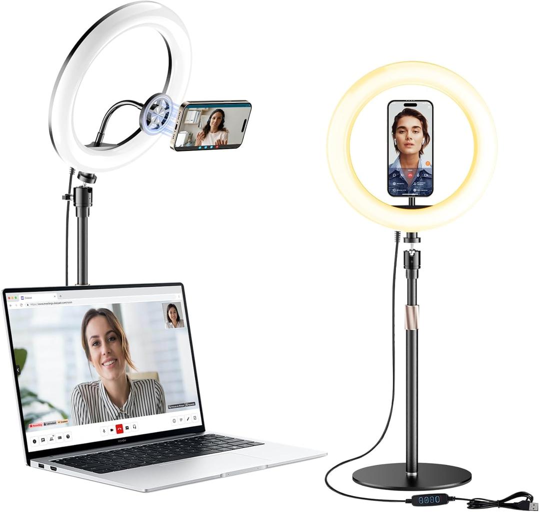 Ring Light with Magnetic Phone Stand for Computer, Desk Ring Lights for Zoom Meetings, 10" Laptop Light for Video Conferencing, Home Office, Streaming, YouTube, Webcam, Camera
