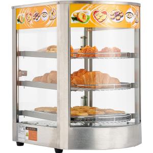 VEVOR 3-Tier Commercial Food Warmer Display, 800W Food Display Warmer with LED Light, Adjustable Shelf and Stainless Steel Frame, 86℉~185℉ Air Heating, 60L for Hamburger, Pizza, Bread, Fried Chicken